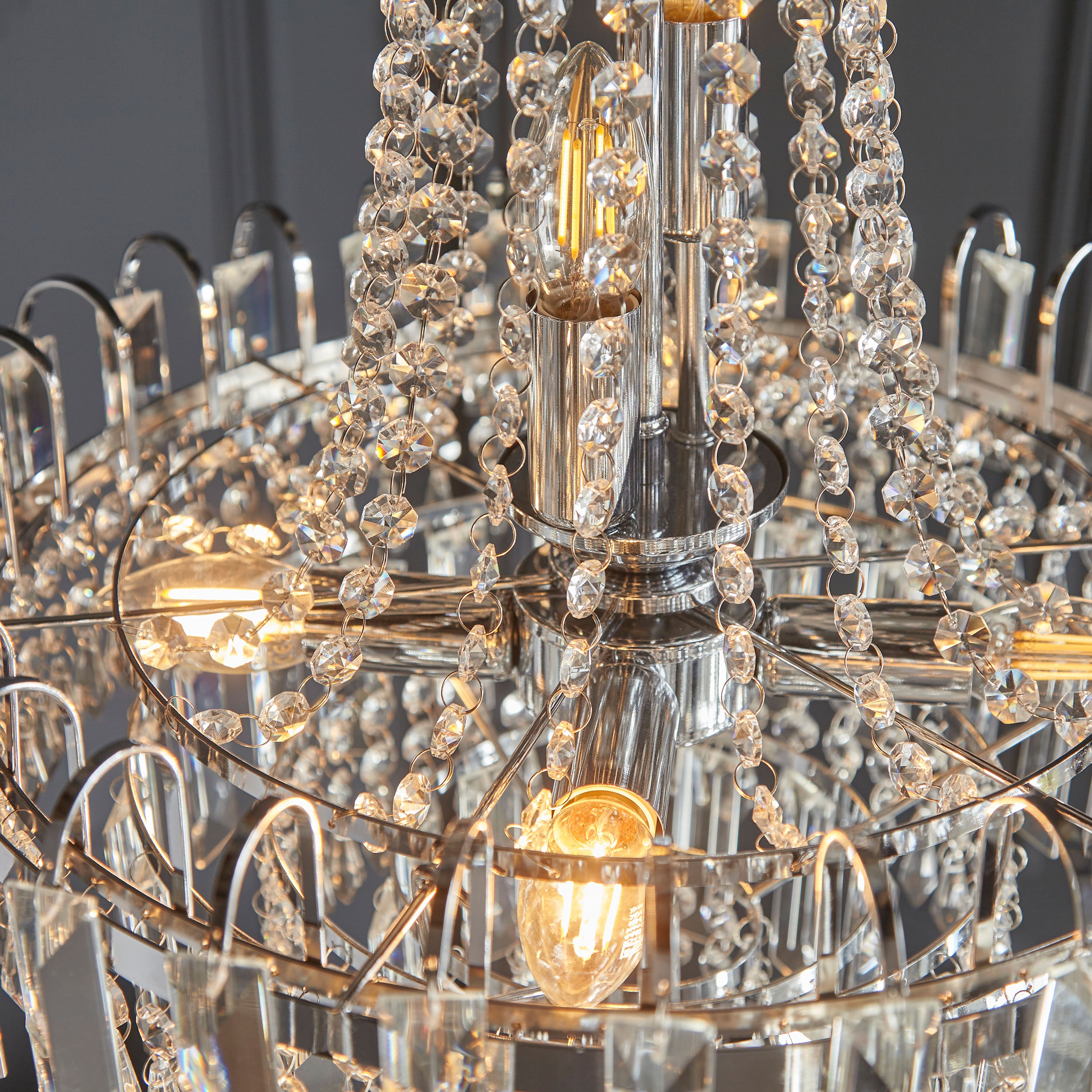 Amor Chrome & Crystal Glass Droplets Chandelier